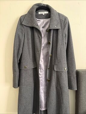 Kenneth Cole Gray Single-Breasted Wool Blend Trench Coat
